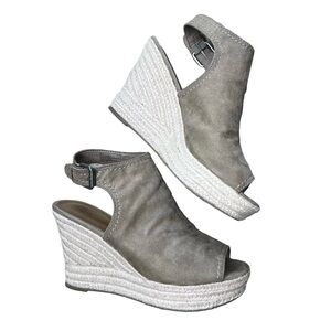 Universal Thread Microsuede Shield Espadrille Wedge Sandals Taupe, Women’s 8.5